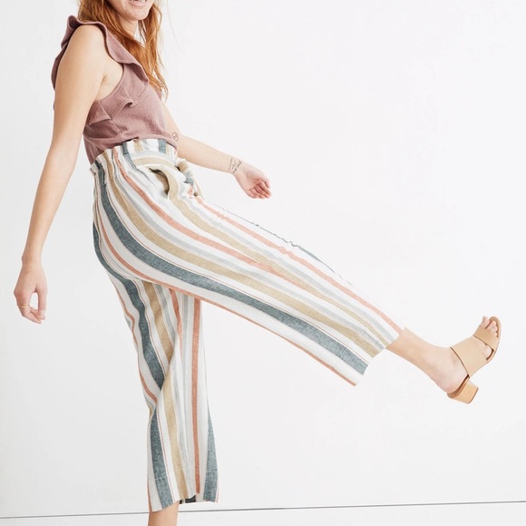 Madewell Tie-Waist Huston Pull-On Crop Pants in Stripe | XXS - Picture 2 of 7